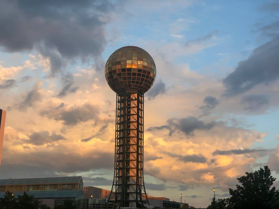 Sunset behind the Knoxville sunsphere