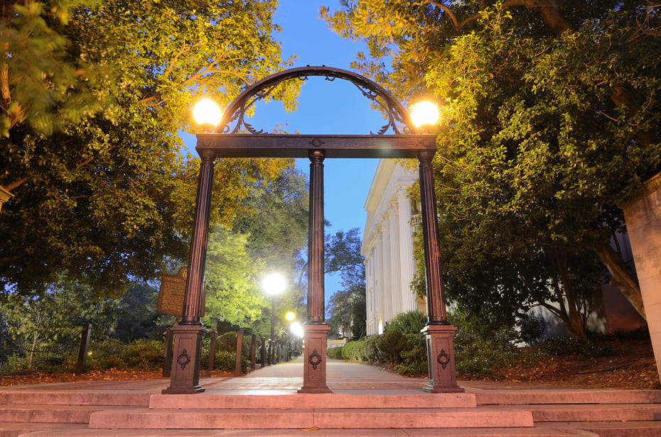 Historic cast iron archway on the campus of the University of Georgia in Athens, Georgia
